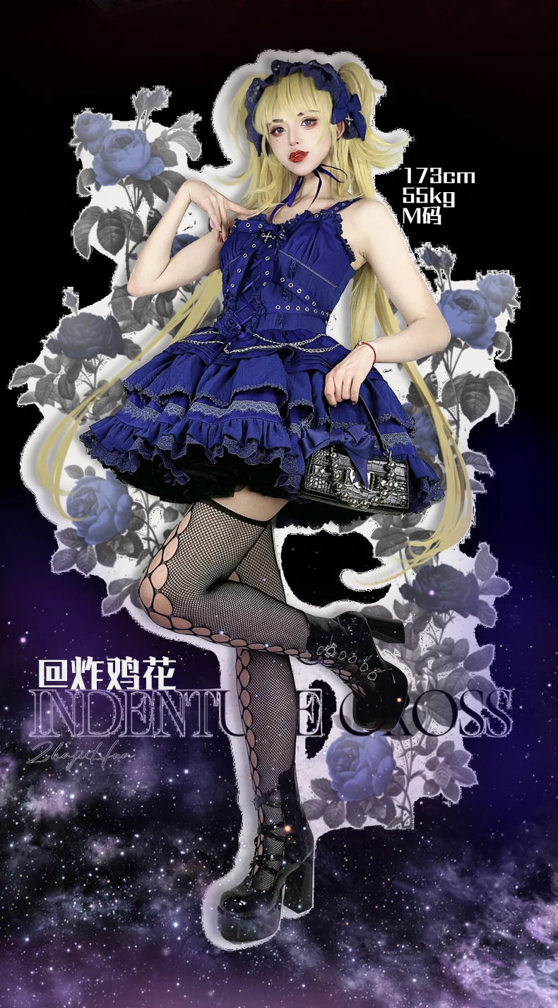 Gothic Lolita JSK Dress with Bow & Spaghetti Straps - Chic Mini Dress & Waistcoat Set for Sweet Style