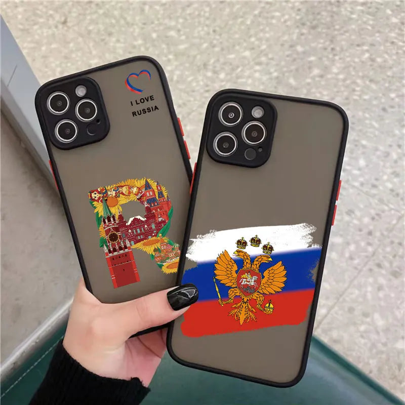 Fashion Russian Flags Emblem Phone Case for IPhone 16 15 12 11 13 14 Pro Max Mini X XR XS 7 8 Plus Russia Elements Cover Funda