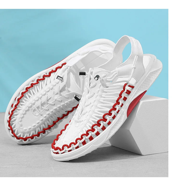 2023 Summer Men's  Sandals Lace Up Hand Woven Sandals Thick Soled Soft Non Slip Casual Shoes High Quality Couple Beach Shoes