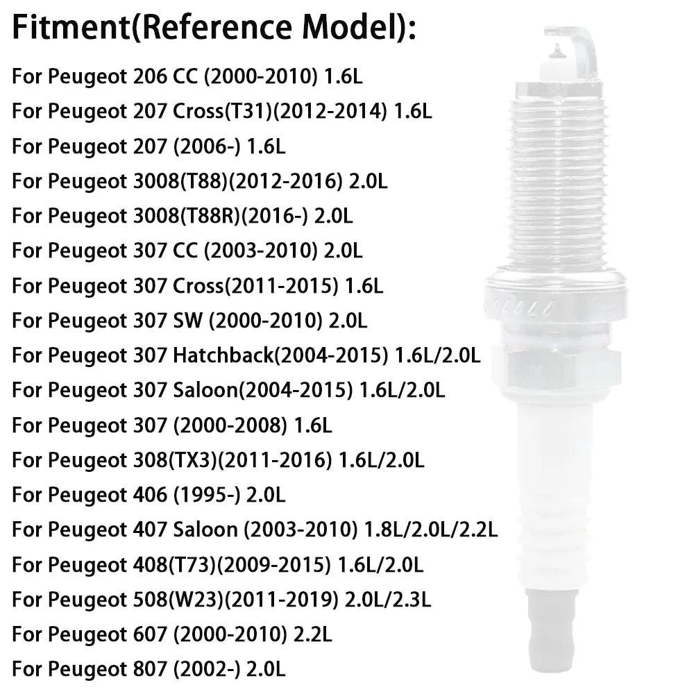 4pcs Spark Plugs For Peugeot 206 207 3008 307 308 406 407 Citroen C2 C3 C4 C5 C8 Elysee Picasso C-Quatre Aeolus EILZFR5B ILZFR5B