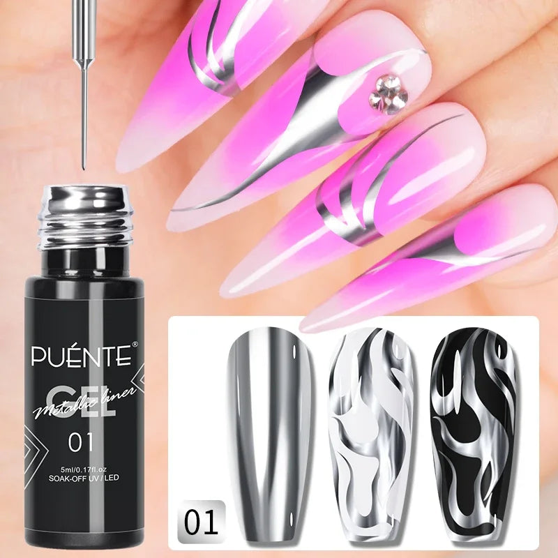 BrandName Chrome Mirror Effect Gel Polish - 5ml Golden Silvery Metallic Liner for Stunning French Nail Art