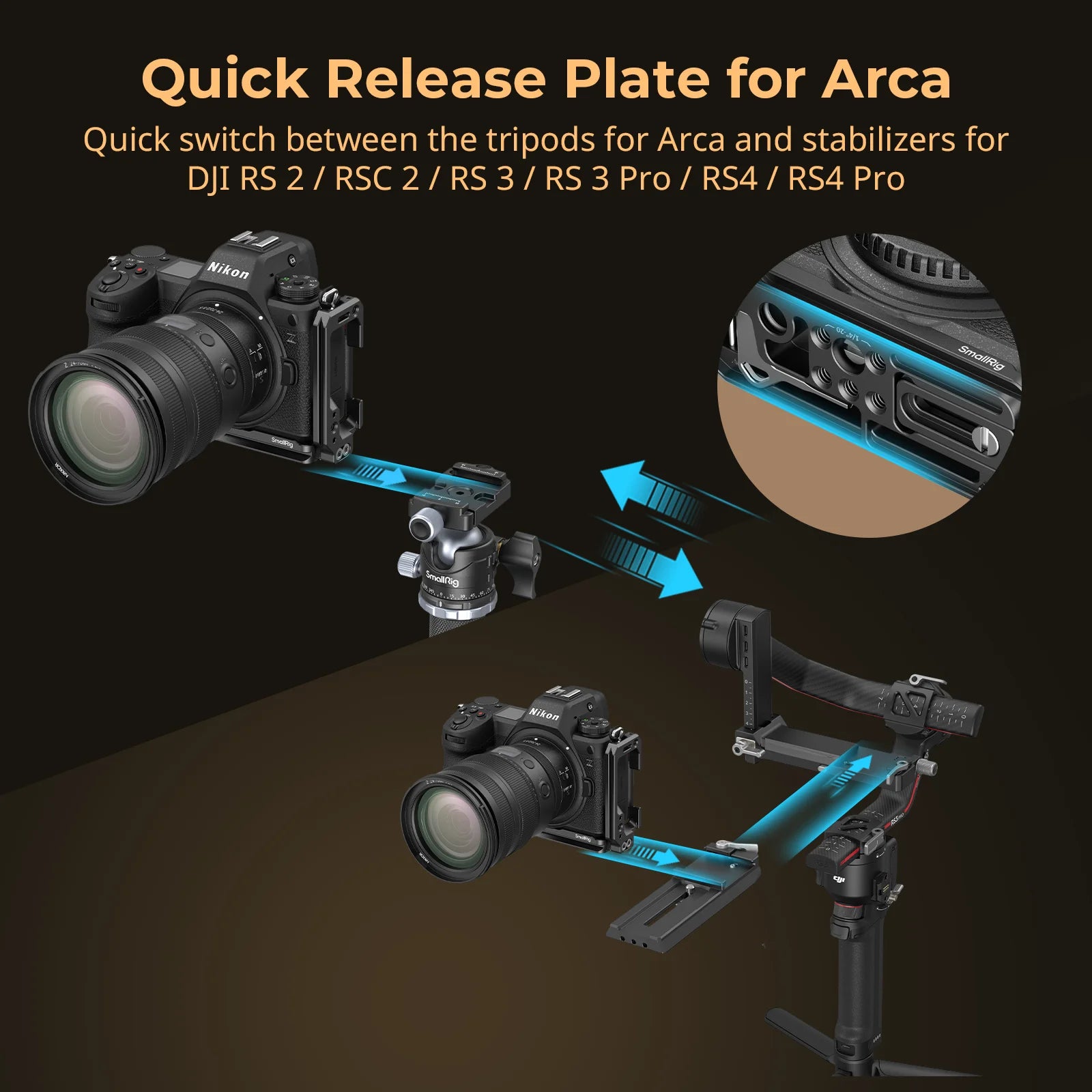 SmallRig L Plate for Nikon Z 6III, L-Bracket for Arca-Swiss, with 1/4"-20 Threaded Holes, QD Connector, Cold Shoe Mount - 4523