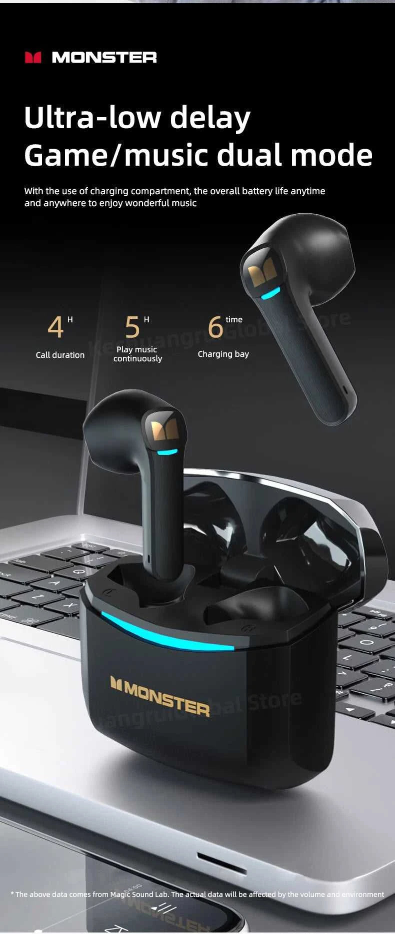 Monster GT06 Wireless Bluetooth 5.1 Headphones TWS Gaming Earbuds Noise Reduction Sports Earphones With Mic Long standby 450mAh The jack market .AU The jack market .AU Accessories Electronics $ 72 14:10#Black