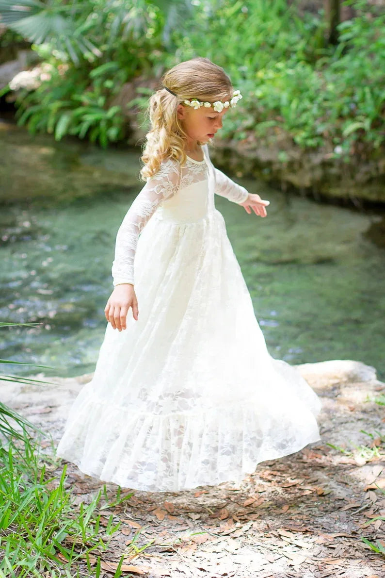 Princes Girls Lace Flower Girl Dress - Elegant Wedding Party Wear for Ages 2-12