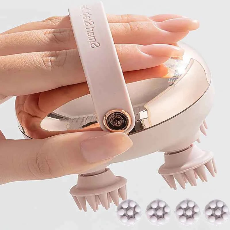 Rechargeable Electric Scalp Massager - Waterproof Handheld Device with 4 Massage Claws for Stress Relief & Relaxation
