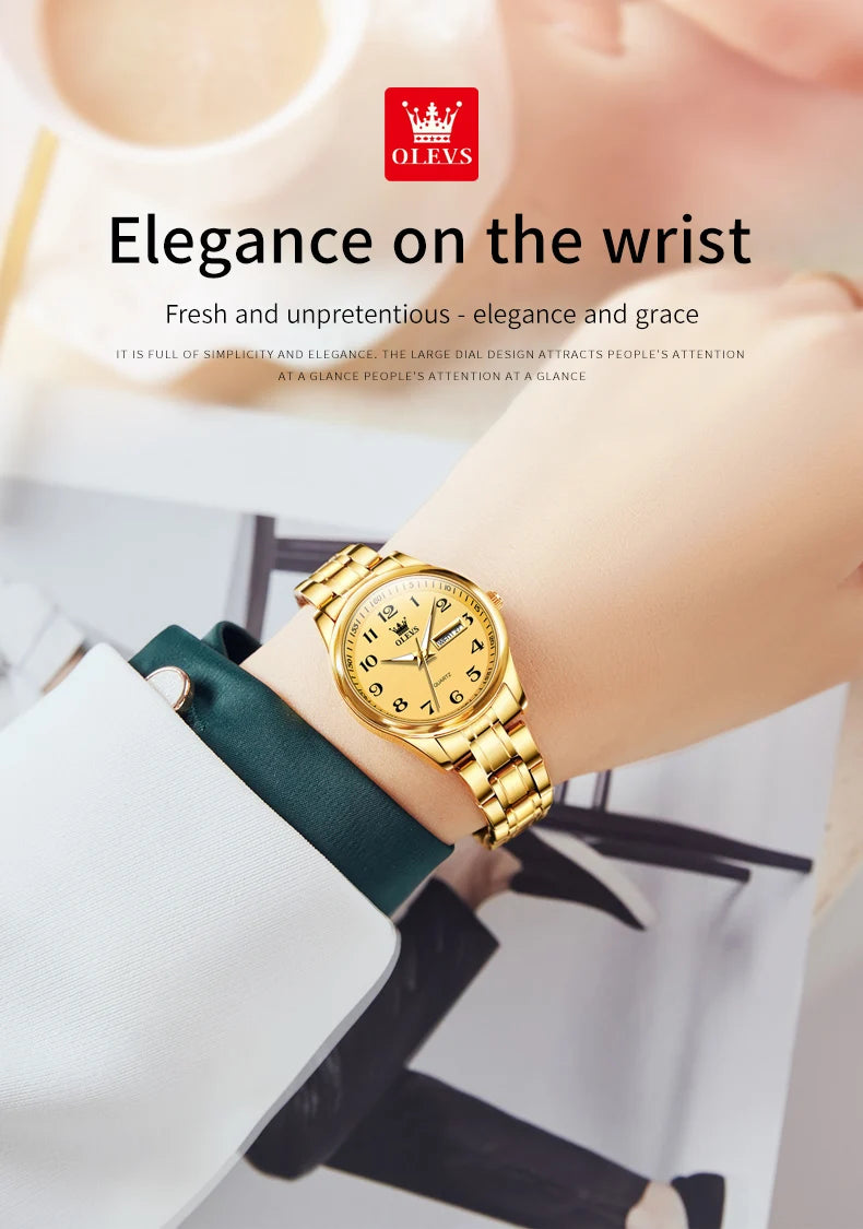 OLEVS Elegant Women's Quartz Watch - Luminous, Waterproof Stainless Steel Dress Wristwatch with Week & Date Display
