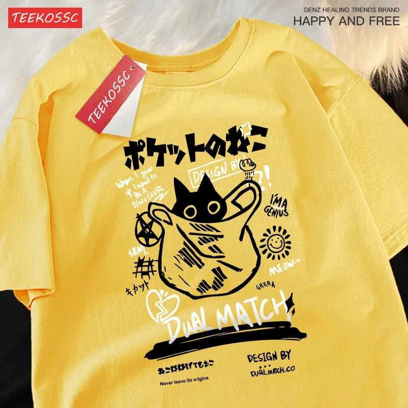 Japanese Fun And Cute Harajuku Cat Clothes Men Women Cotton Tops Creativity Casual T Shirts Cartoons Loose Couple Short Sleeve The jack market .AU The jack market .AU Men Fashion $ 27 14:350850#Pink;5:100014064