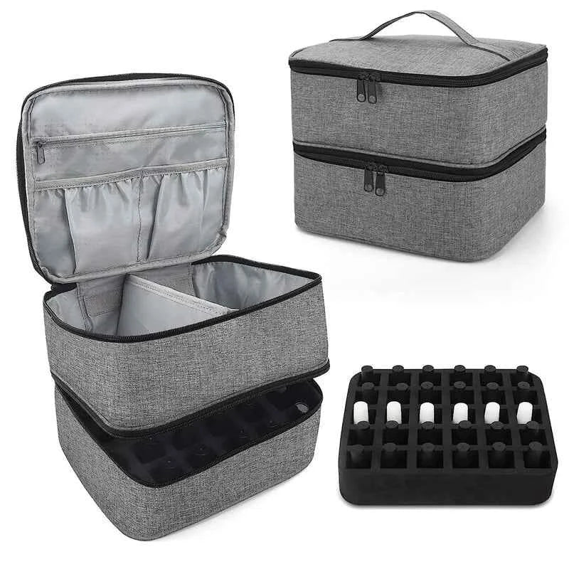 30 Bottle Black Nail Polish Storage Bag Essential Oil Case Cosmetic Handbag Organizer Travel Bag Large Capacity Two Layer