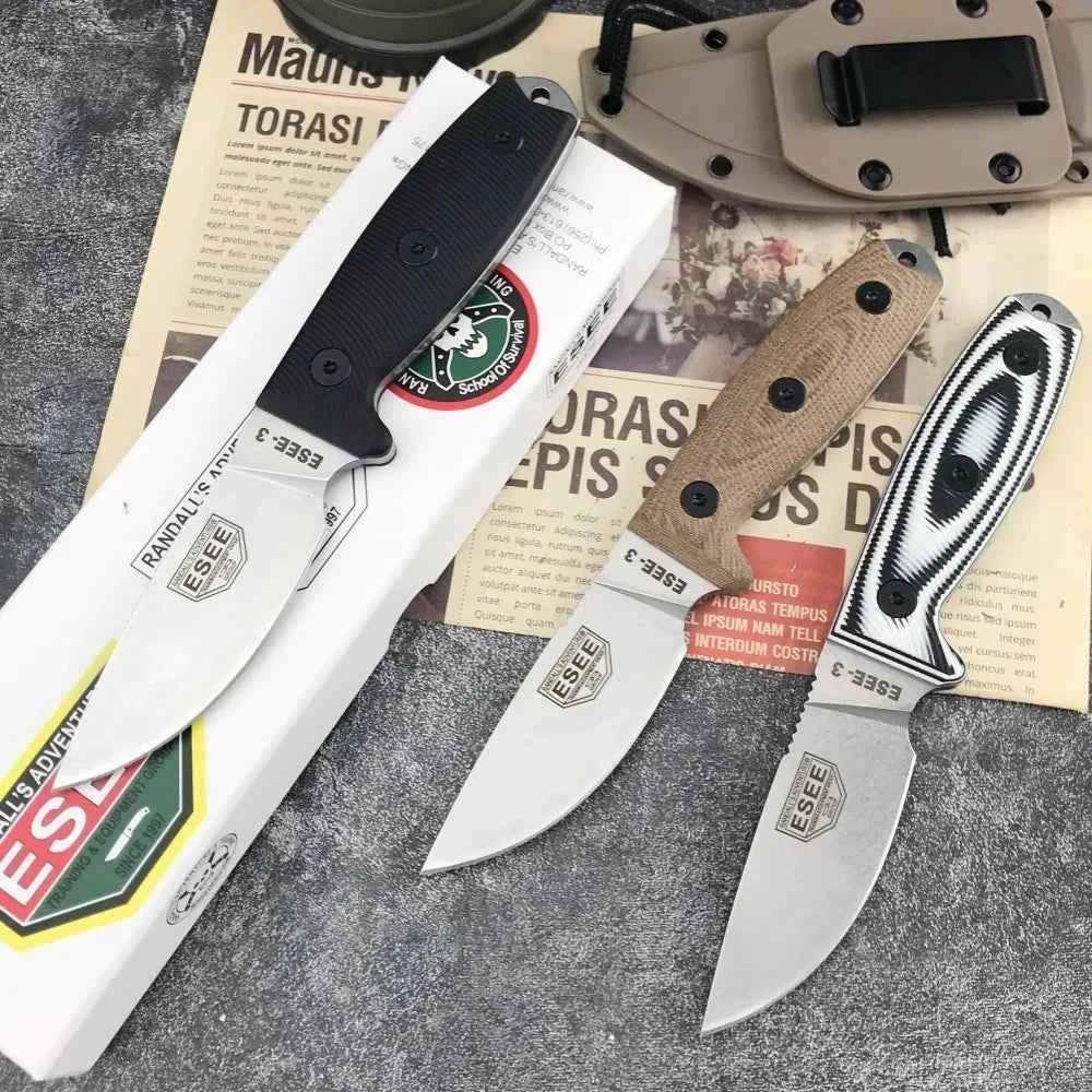 ESEE-3 Hunting Fixed Blade Knife with Sheath 9Cr18Mov Blade G10 Handle Portable Survival Outdoor Knife Cutting Tactical Knife