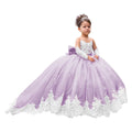 Elegant White Lace Wedding Party Dresses for Girls Full Sleeves Princess Flower Girl Dress With Bow Custom Kids Birthday Gowns