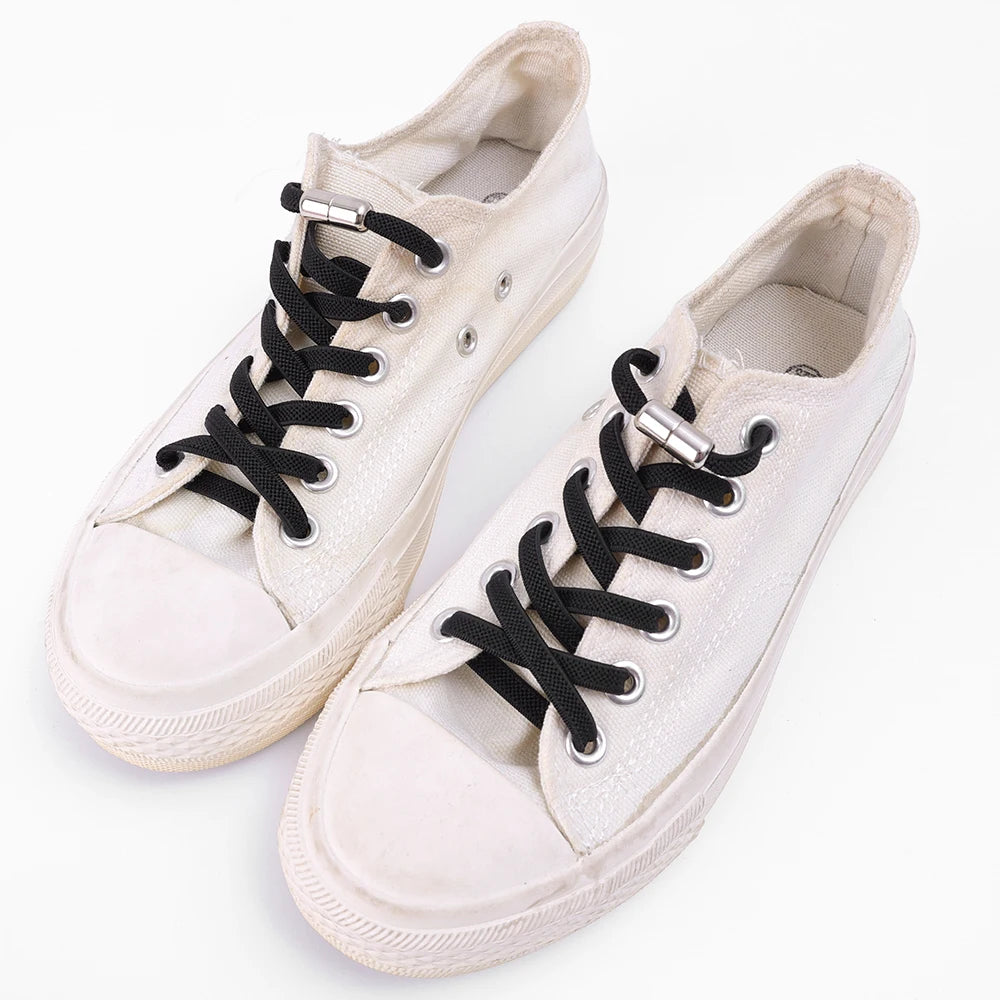 No Tie Shoe Laces Metal Capsule Lock Elastic Laces Sneakers Flat Shoelaces Without Ties Kids Adult Quick Shoes Lace Rubber Bands