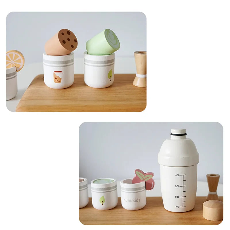 Children Pretend Play Wooden Milk Drink Set Kitchen Food Toys Montessori Learning Educational Kids Simulation Imitation Game