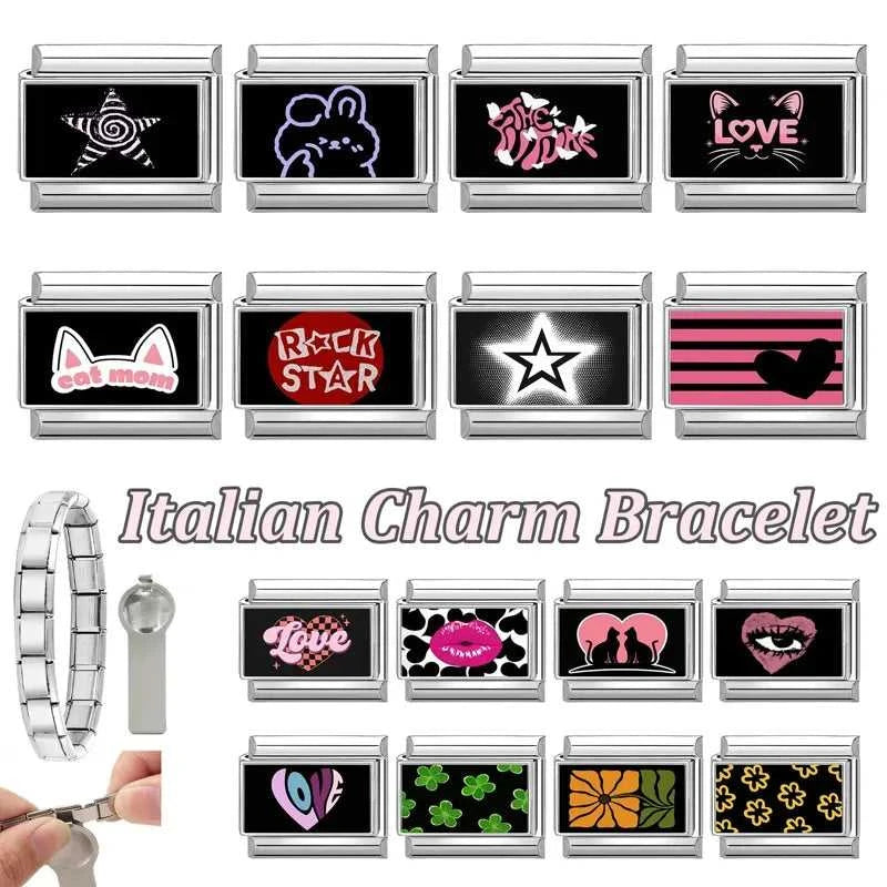 Creative Black Series Cute Rabbit Cat Heart Star Eye Lips Italian Charm Links Fit 9mm Stainless Steel Bracelet DIY Making Gifts The jack market .AU The jack market .AU Jewellery & Chains $ 52 200001034:200003757#A14;200007763:201336100