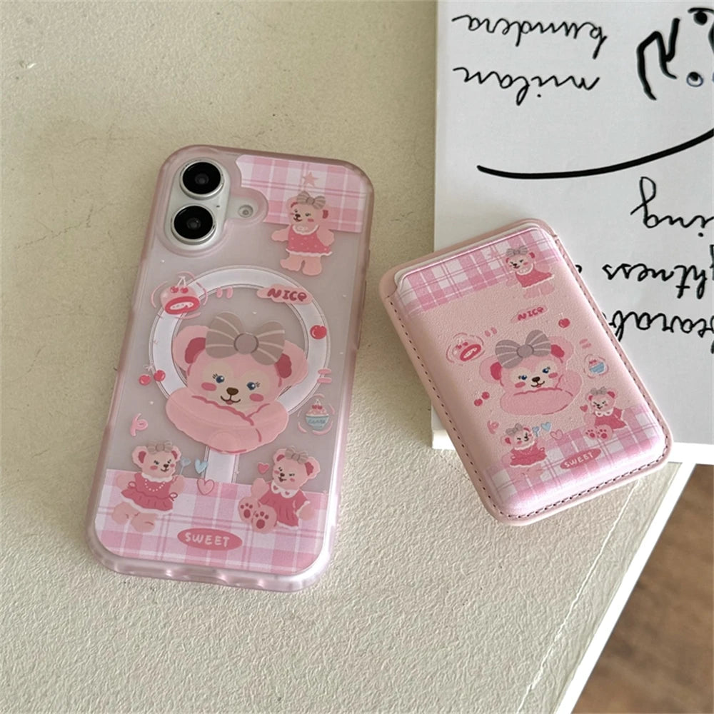 2IN1 Candy Cute Pink For Magsafe Wallet Leather Card Bag Holder For iPhone 17 12 13 14 15 Plus 16 Pro Max Candy Color Girl Cover