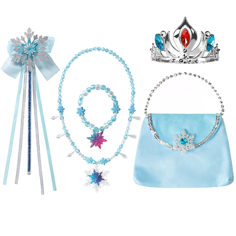 Girls Princess Dress Accessories Gloves Wand Crown Jewelry Set Princess Wig Braid Princess Dress Costume Cosplay Accessories