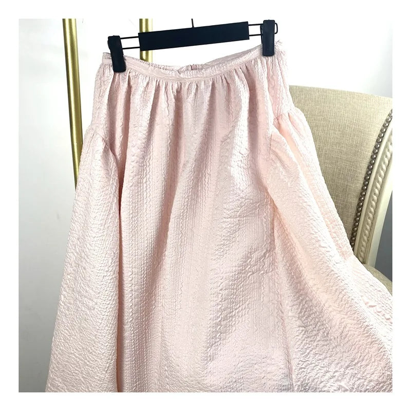 Elastic Waist A-Line Party Bubble Skirt Solid Color Big Hem Puffy Midi Skirt Evening Dress Daily Casual Women Outerwear Clothing
