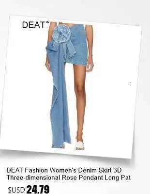 DEAT Women's Slim Dress with Diamond Folds & Zipper - Sleeveless Round Collar Summer Style