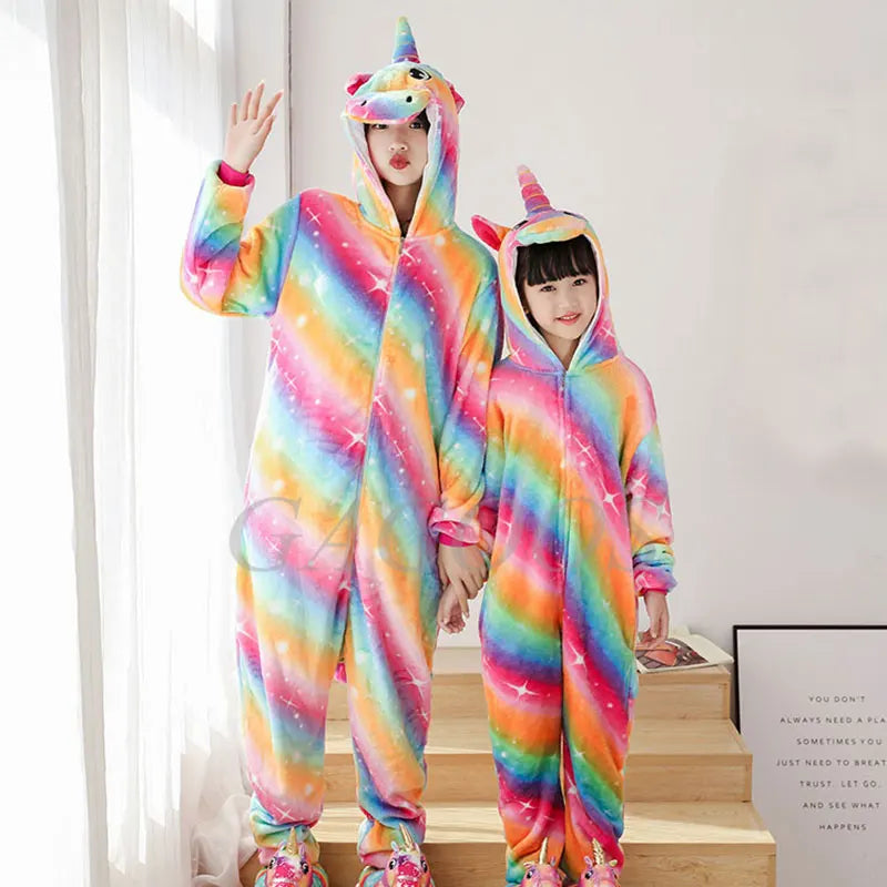 Boy Girl Kigurumi Pajama Sets Panda Unicorn Pajamas For Women Pijimas Cat Onesie Adult Animal Sleepwear Winter Warm Pyjamas Kids