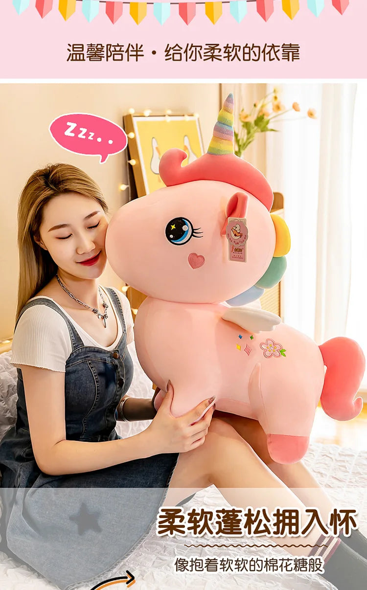 Cute Pink Unicorn with Wings Plush Toy Doll Soft Stuffed Kawaii Animals Princess Cartoon Pillow Cushion Birthday Gift for Girl