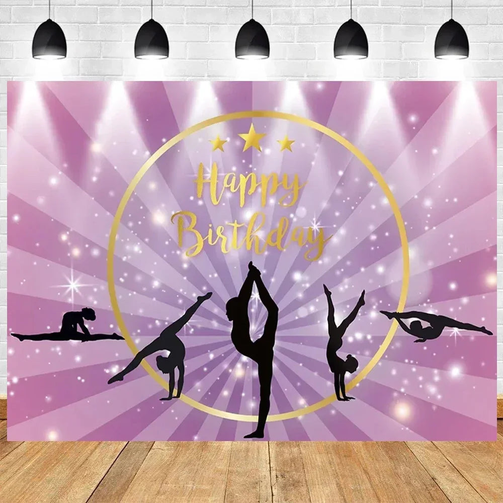 Let's Flip Athlete Gymnast Gymnastic Theme Jump Tumble Play Gymnast Rhythmic Gymnastic Girl Birthday Party Baby shower Backdrop