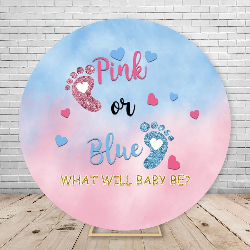 Gender Reveal Backdrop Round Cover Watercolor Cloud Bear Party Decor He or She Oh Baby Shower Photography Background Elasticity