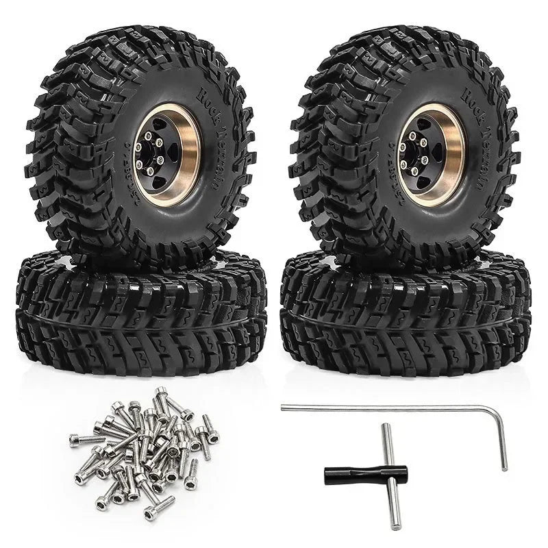 4pcs 63mm 1.0" Metal Beadlock Wheel Tire Set For 1/18 RC Crawler Car  SCX24 FMS Ascent-18  Upgrade Parts Accessories