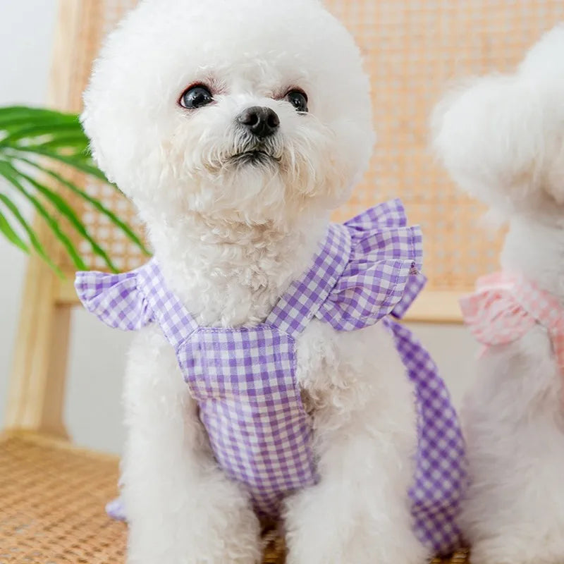 Pawfect Paws Summer Plaid Suspender Skirt Dress - Chic Pink Bow for Small Breeds like Chihuahua & Yorkie