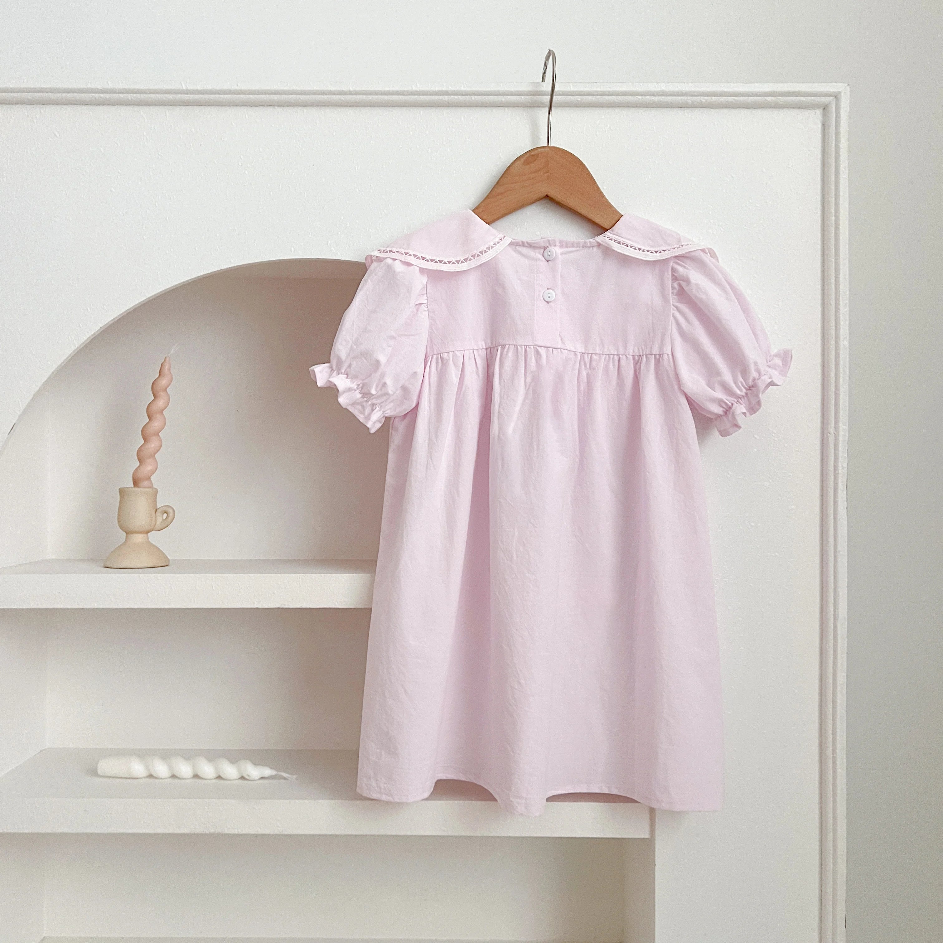 Sisters Dress Summer Kids Princess Dresses Short Sleeved Cotton Solid Color Splicing Infant Baby Romper Baby Girl Party Dress