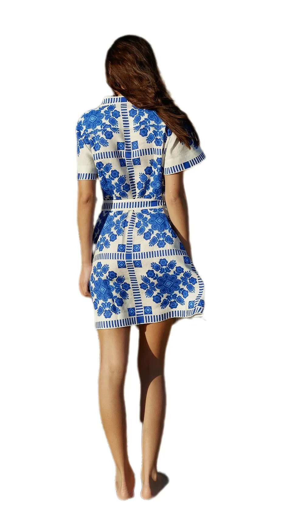 Fashionable Printed Belted Casual Women's Dress Summer Style Cross-Border Clothing Elegant Simple Design Maxi Length Gown