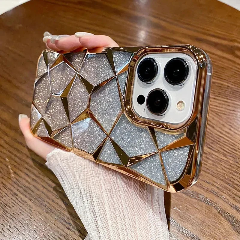 Ins Glitter Cube Diamond Case for iPhone 11-15 Pro Max & Plus - Soft Bling Cover for Ultimate Luxury & Protection