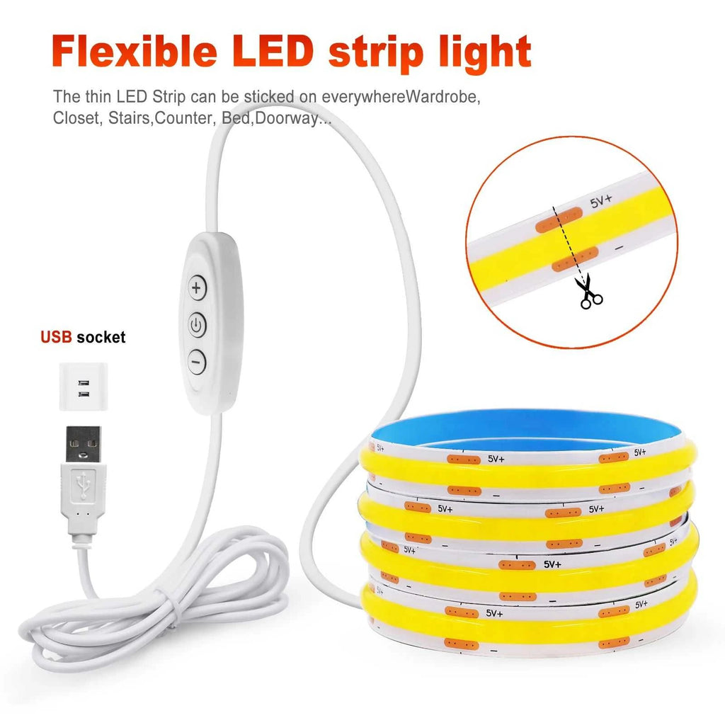 5V USB COB LED Strip Light with 3Key Dimmer 320LEDs/m Flexible Tape Natural Warm White for Room TV Mirror Backlight Cabinet Lamp The jack market .AU The jack market .AU Home $ 50 136:173#Warm White;380:201451169#0.5m