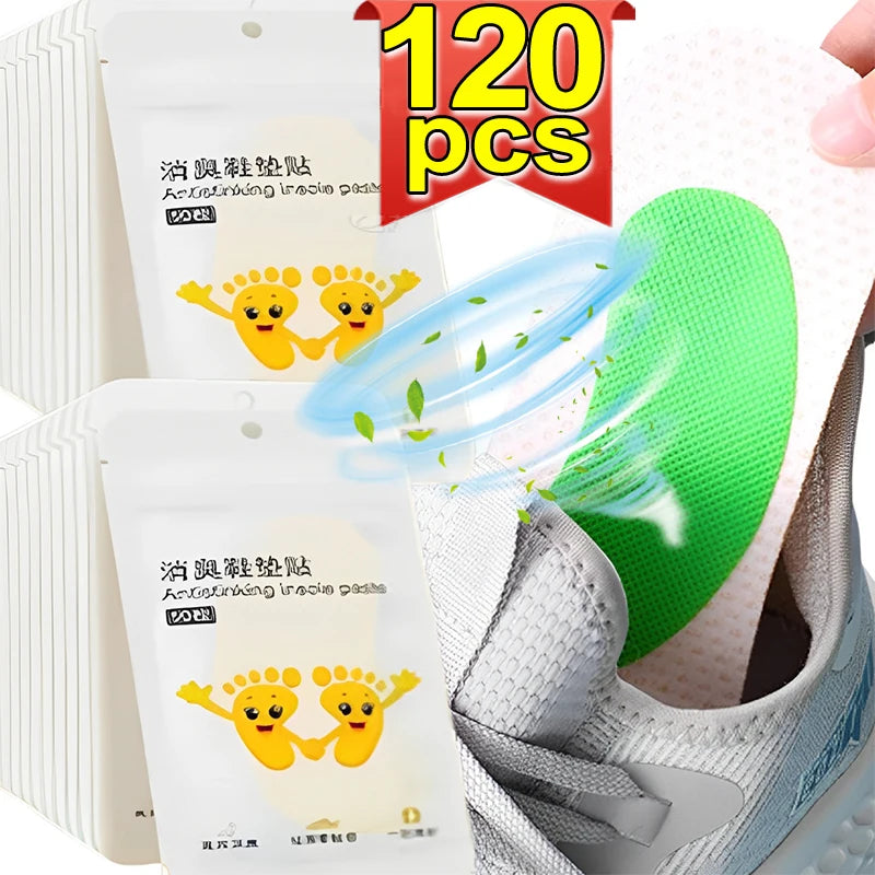 12/120Pcs Shoes Deodorant Sticker Deodorant Foot Odor Sneaker Smell Fresh Fruity Aroma Insole Sterilization Sticker Wholesale