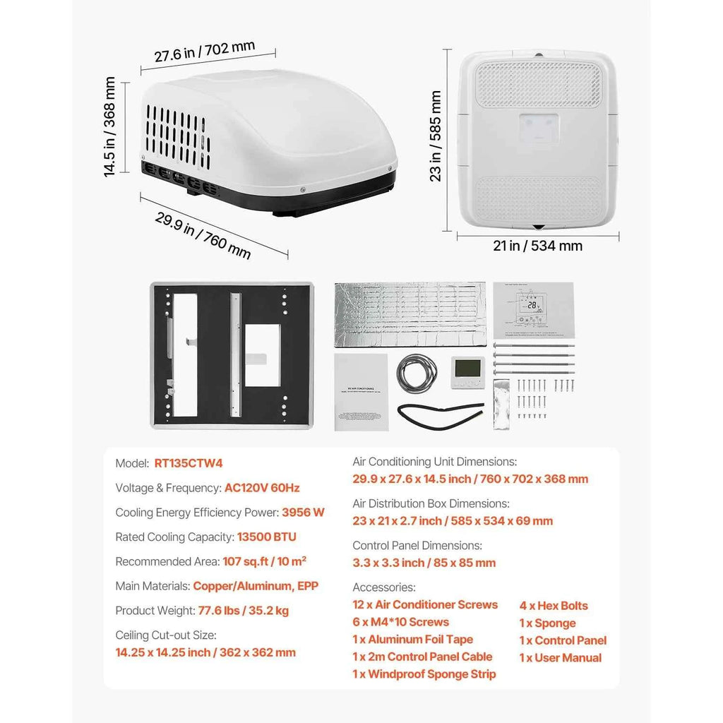 SucceBuy RV Air Conditioner 13500/15000 BTU Non-Ducted Rooftop RV AC 65dB Air conditioning System Fit for Camper, Van, Trailers