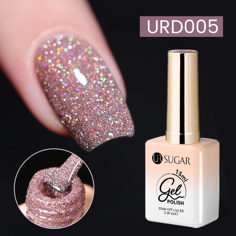 UR SUGAR 15ml  Autumn Winter Red Cat Magnetic Gel Nail Polish White Dopamine Nail Sparkling Glitter Soak Off UV LED for Manicure