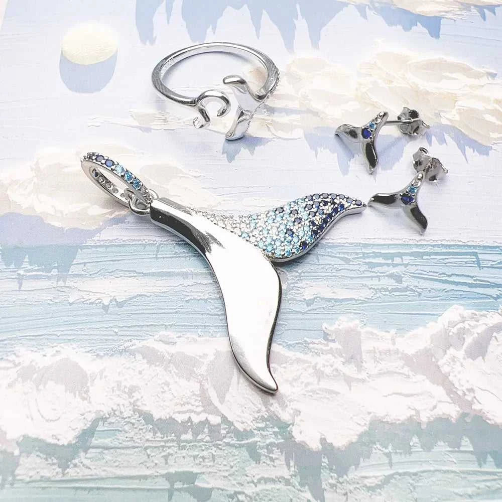 Dolphin Tail Fin Ring Ear Stud Pendant Jewelry Set Brand New Fine Jewelry 925 Sterling Silver Trendy Gift For Women The jack market .AU The jack market .AU Jewellery & Chains $ 67 200000226:29#Set