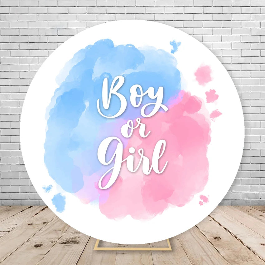 Gender Reveal Backdrop Round Cover Watercolor Cloud Bear Party Decor He or She Oh Baby Shower Photography Background Elasticity