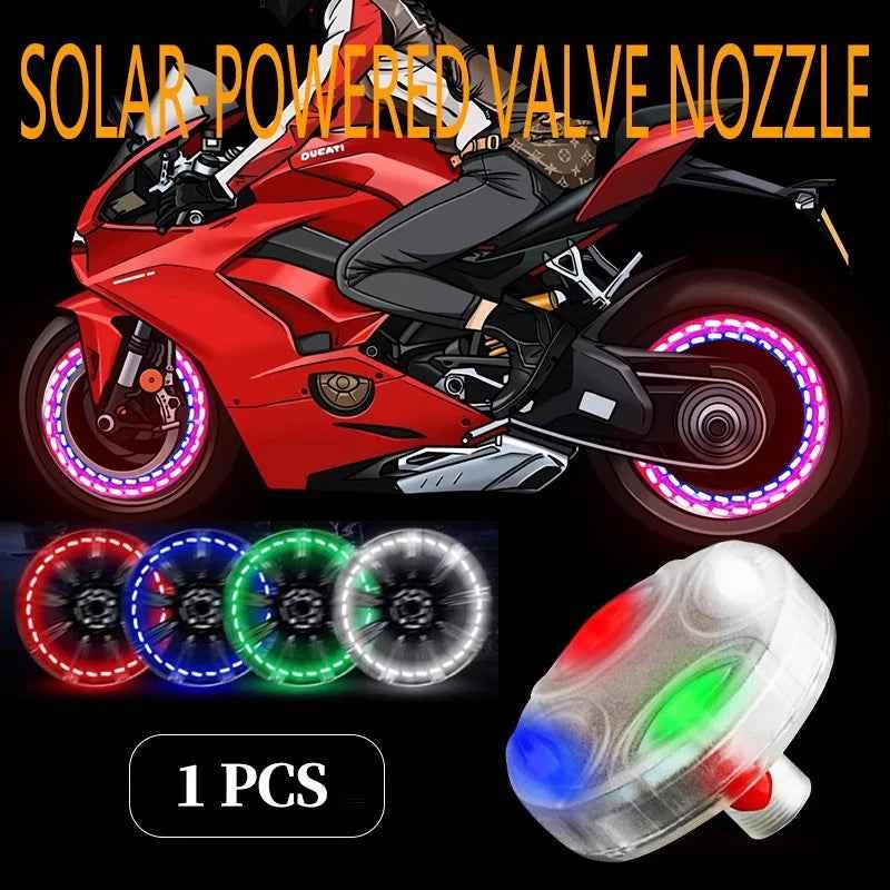 Solar powered car wheel hub lights ghost fire rainbow flashing decorative lights electric car valve lights motorcycle tire light