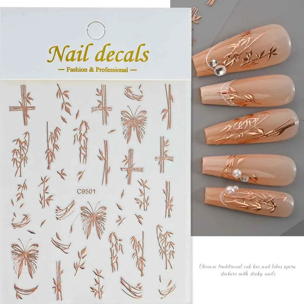 1pcs 3D White Hibiscus Flowers Nail Stickers Holographic Silver Gold Tropical Petal Slider For Nails French Manicure Decoration