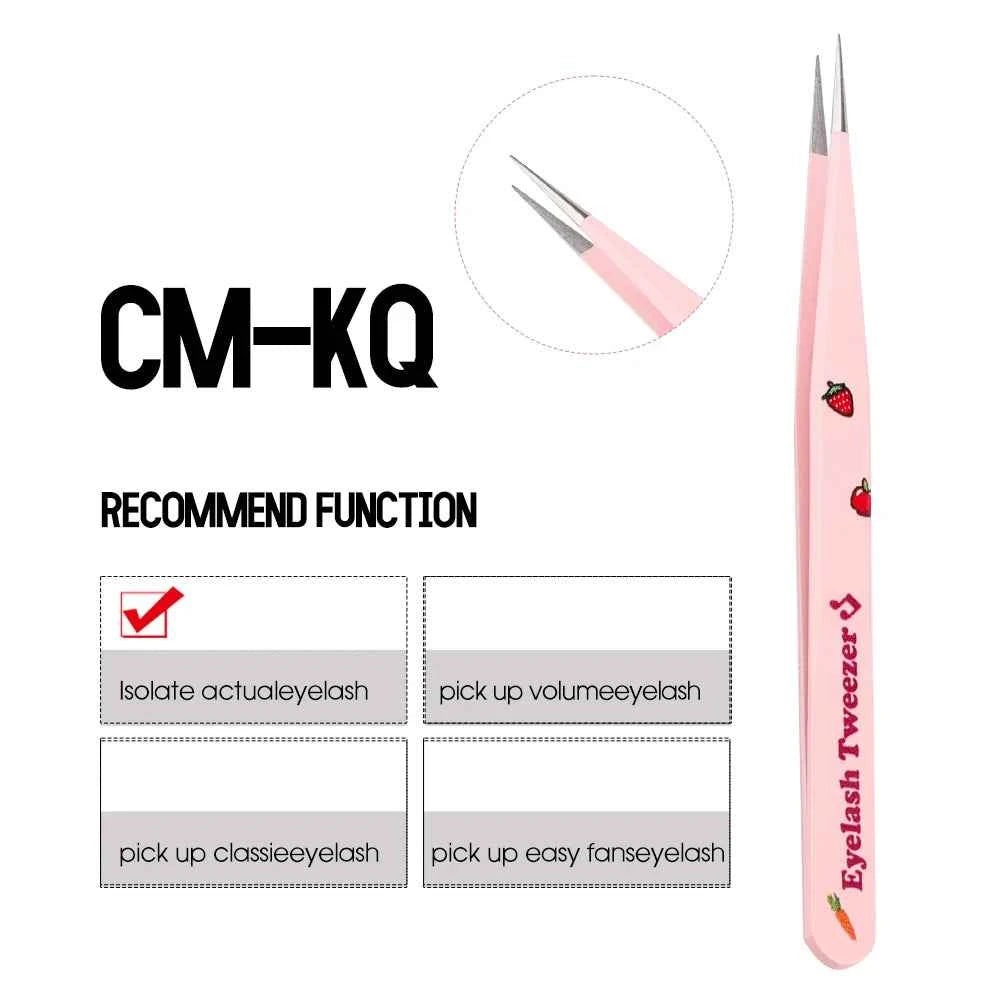 Eyelash Tweezers Pink Strawberry Stainless Steel Superhard Tweezers For Lash Extension High Precision Anti-Static Makeup Tweezer