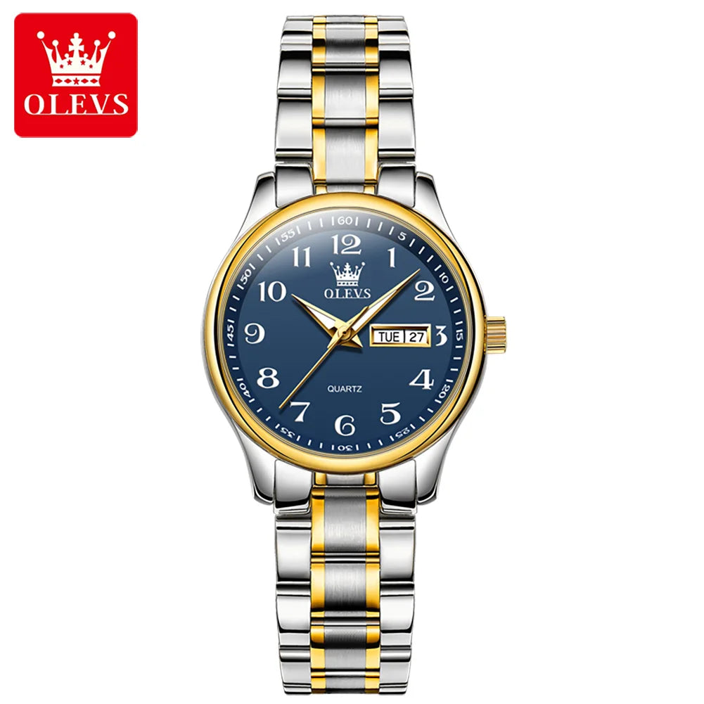 OLEVS Elegant Women's Quartz Watch - Luminous, Waterproof Stainless Steel Dress Wristwatch with Week & Date Display