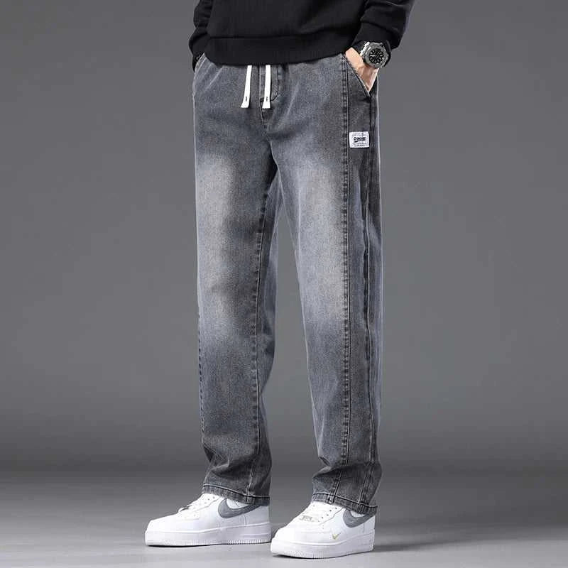 Autumn Winter Blue Jeans Men Drawstring Elastic Waist Cotton Cargo Denim Pants Work Fashion Thick Trousers Male Plus Size M-4XL The jack market .AU The jack market .AU Men Fashion $ 48 14:193#Black;5:361386#M(27-28)