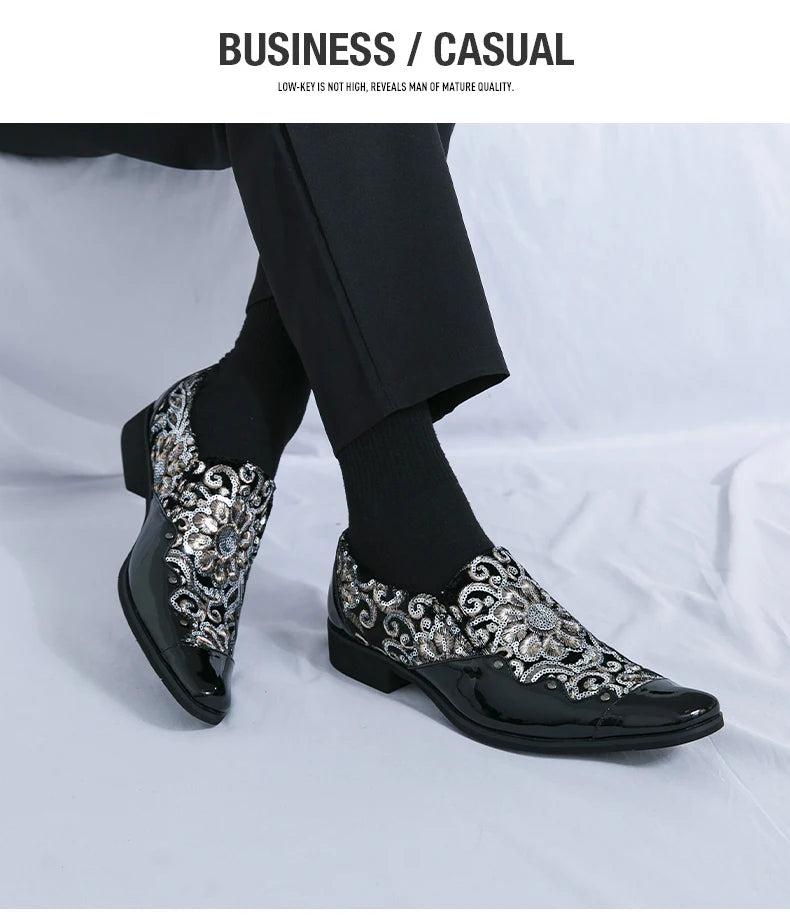 Man Embroidery Loafers Luxury Wedding Party Patent Leather Shoes for Men Designer Comfortable Breathable Formal Dress Plus Size