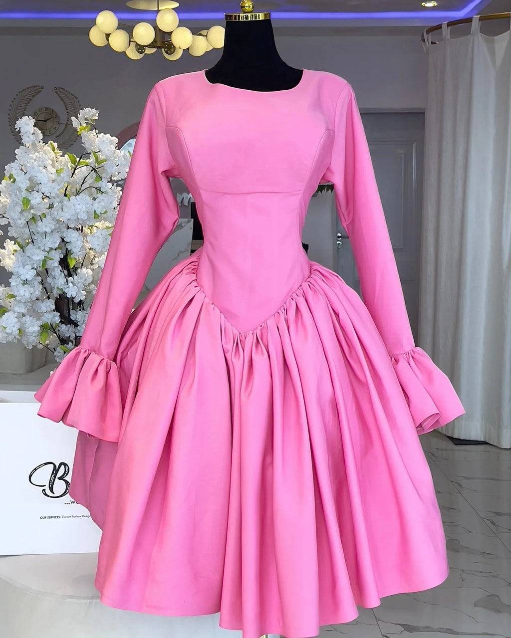 Elegant Pink A-Line Dress for Women - Pleated Round Neck, High Waist, Perfect for Parties and Weddings