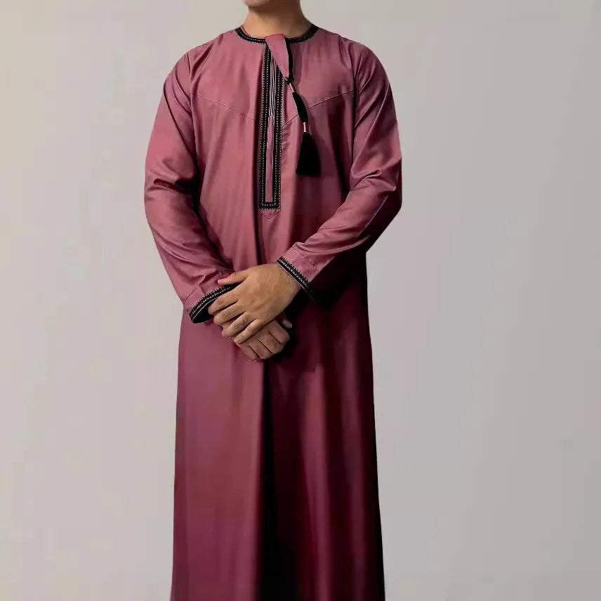 New 2026 Men's Muslim Abayas Dress Long-sleeved Pullover Kaftan Robe Men Jubba Thobe Pakistan Saudi Arab Caftan Islamic Clothing