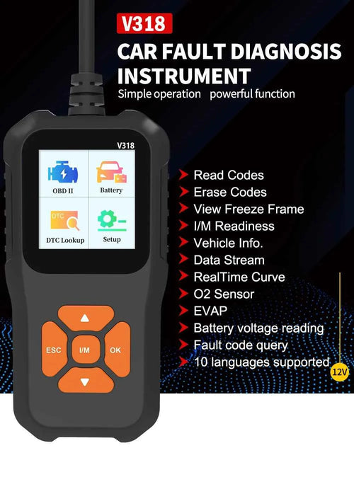 1 PC V318 Automobile Fault Diagnosis Instrument Engine Tester Scanner Reading Card Battery Detection Obd2