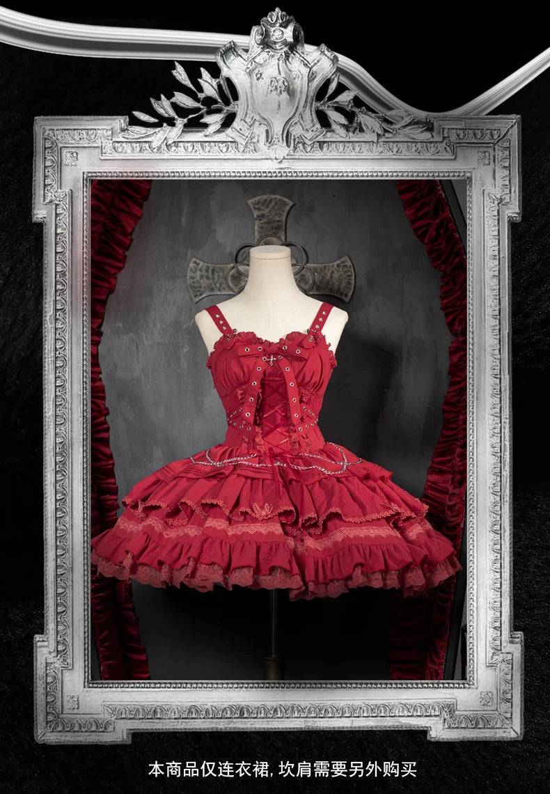 Gothic Lolita JSK Dress with Bow & Spaghetti Straps - Chic Mini Dress & Waistcoat Set for Sweet Style