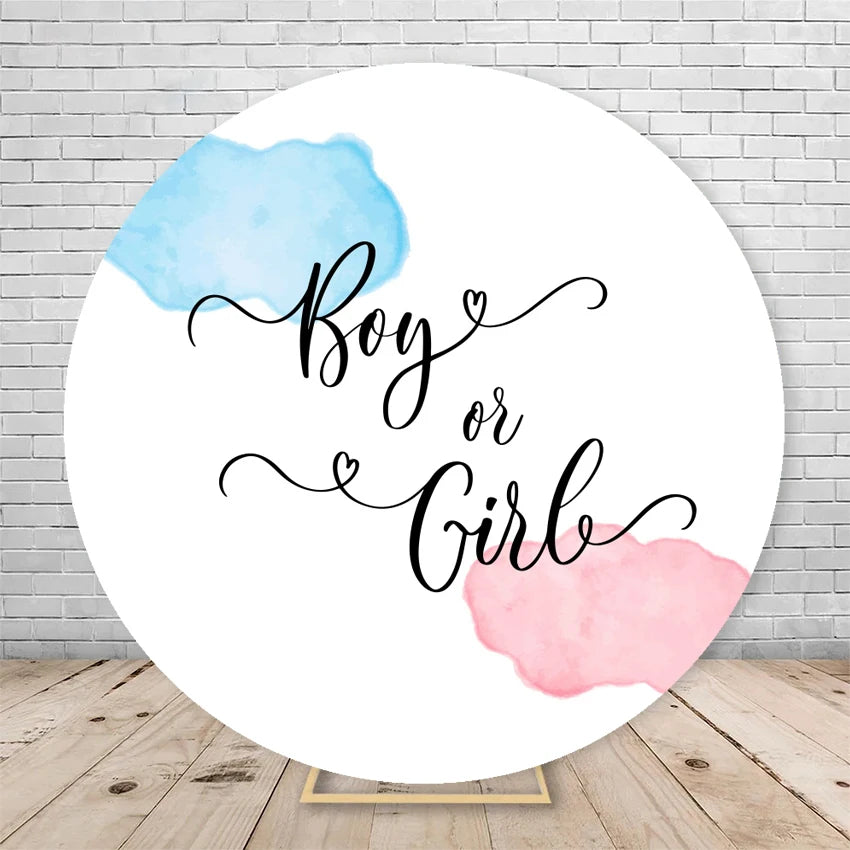 Gender Reveal Backdrop Round Cover Watercolor Cloud Bear Party Decor He or She Oh Baby Shower Photography Background Elasticity