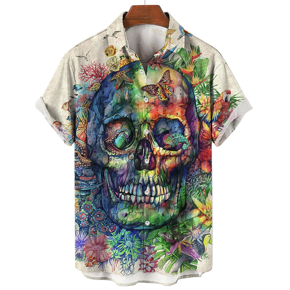 Hawaiian Skull 3D Printed Shirt - Summer Comfort & Breathability, Casual Short Sleeve for Confident Style