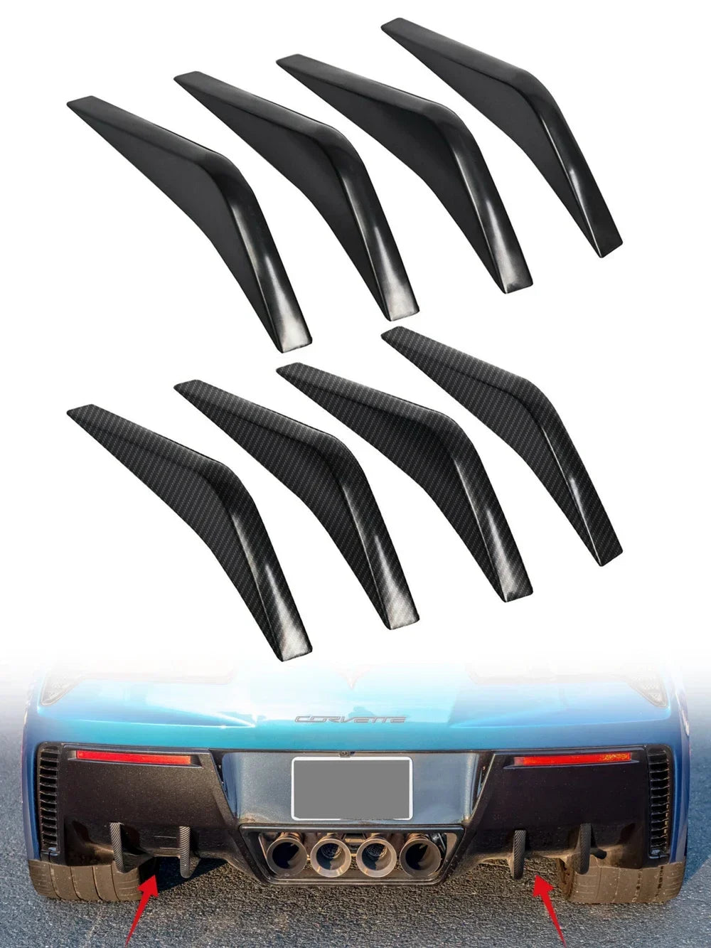 For 2014-2019 Chevrolet Corvette C7 Universal 4pcs Car Rear Bumper Lip Diffuser Shunt Fin Body Spoiler Canard Car Exterior Parts