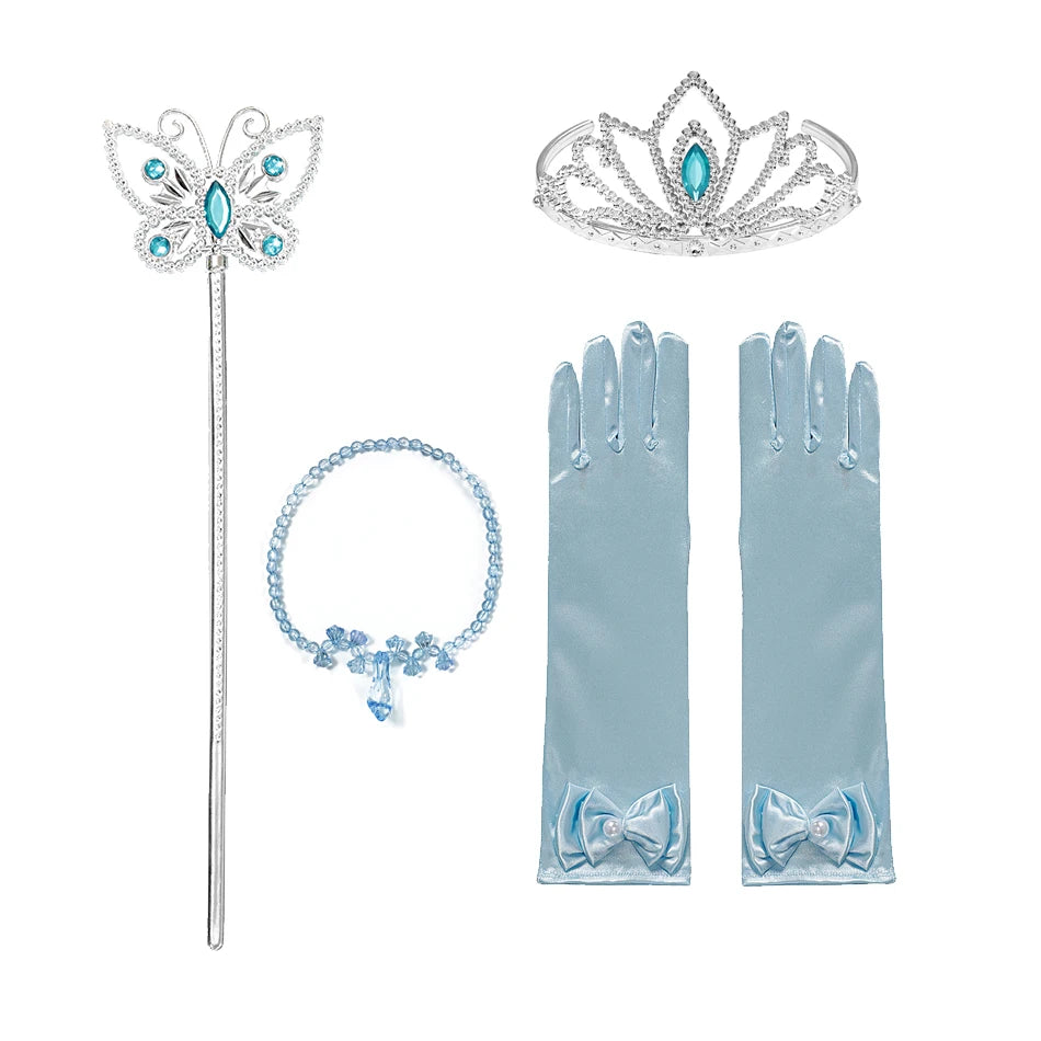 Girls Princess Dress Accessories Gloves Wand Crown Jewelry Set Princess Wig Braid Princess Dress Costume Cosplay Accessories
